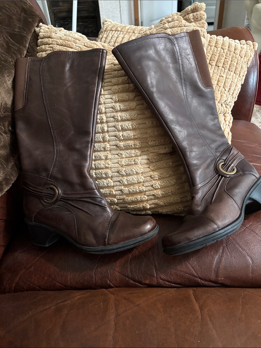 Clarks Brown Leather Mid-Calf Heeled Riding Boots